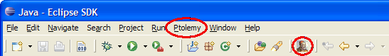Ptolemy menu and toolbar in Eclipse